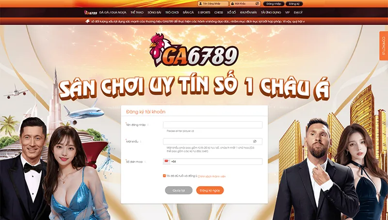 Các bước đăng ký tài khoản casino trực tuyến Ga6789