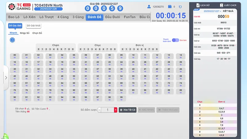 Giao diện chơi xổ số điện toán Ga6789 với nhiều tùy chọn 